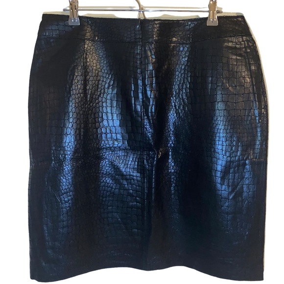 In Suede Black Crocodile Print Leather High Slit Skirt Size 14 - Picture 3 of 3